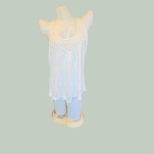 White Eyelet Lace Yoke Linen Tank Top Cottagecore Boho Wrap London Sz 10/12